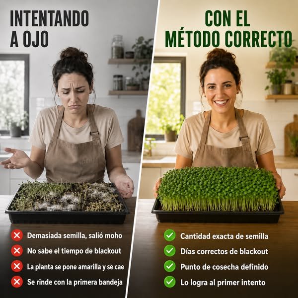 Microverdes creciendo en bandeja doméstica